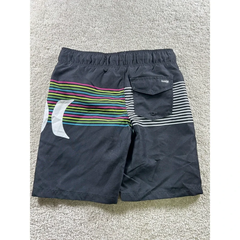Hurley Shorts Boys 7 Black‎ Rainbow Stripe Boardshorts Swim Trunks Drawstring